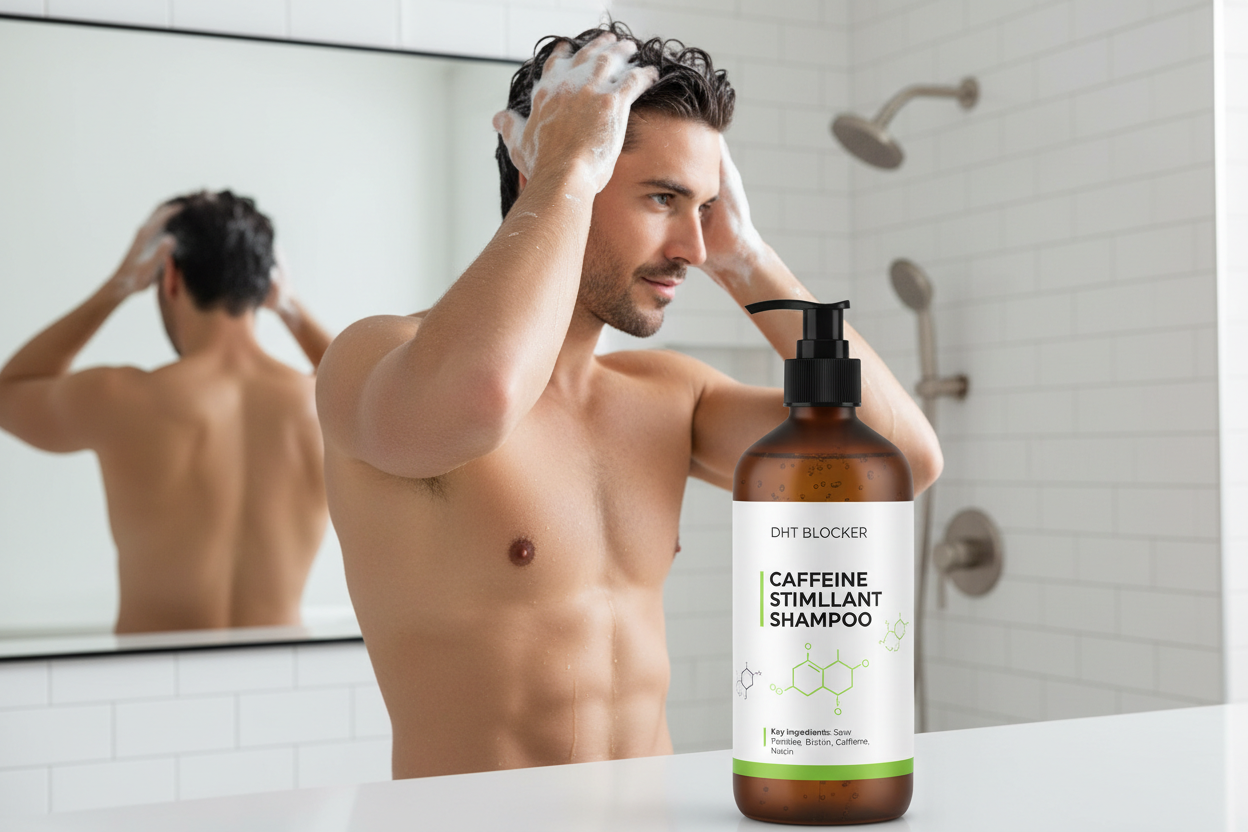 DHT Blocking Caffeine Shampoo including person men